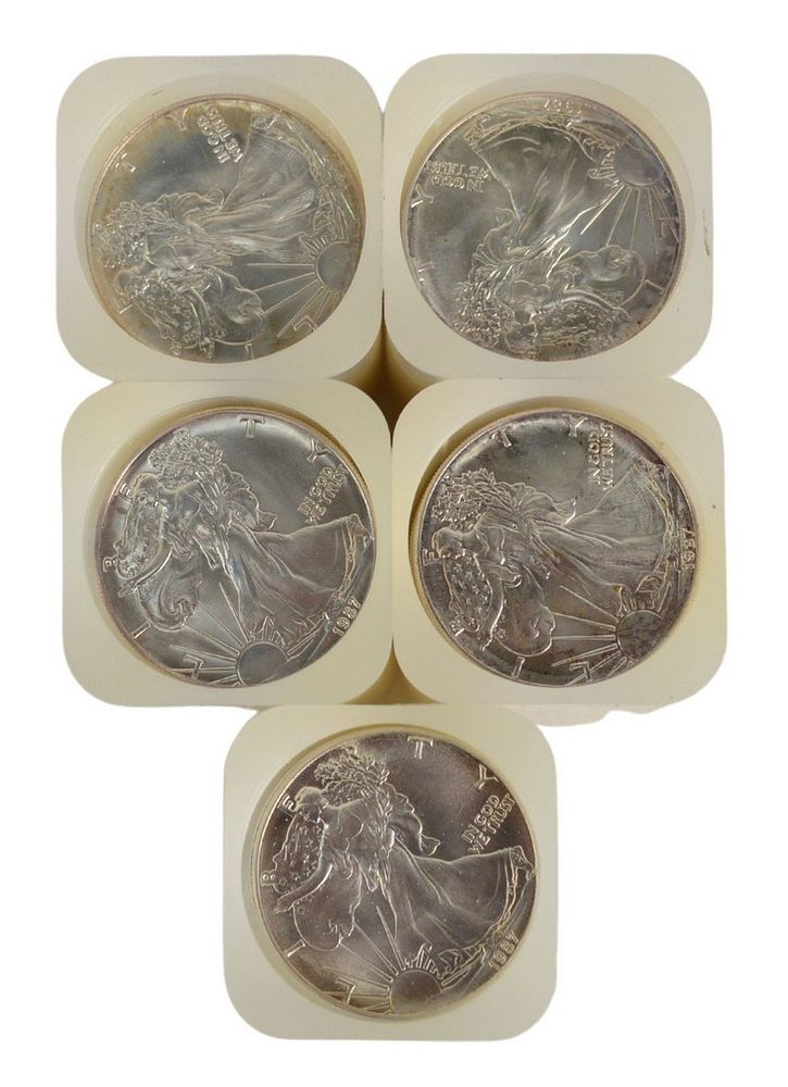 Appraisal: Five Rolls of Liberty Silver Eagles one hundred coins total