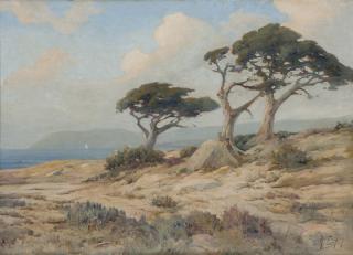 Appraisal: Angel Espoy ''At The Shore'' coastal cypress on sand dunes