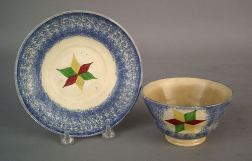 Appraisal: Blue spatter cup and saucer th c with star pattern