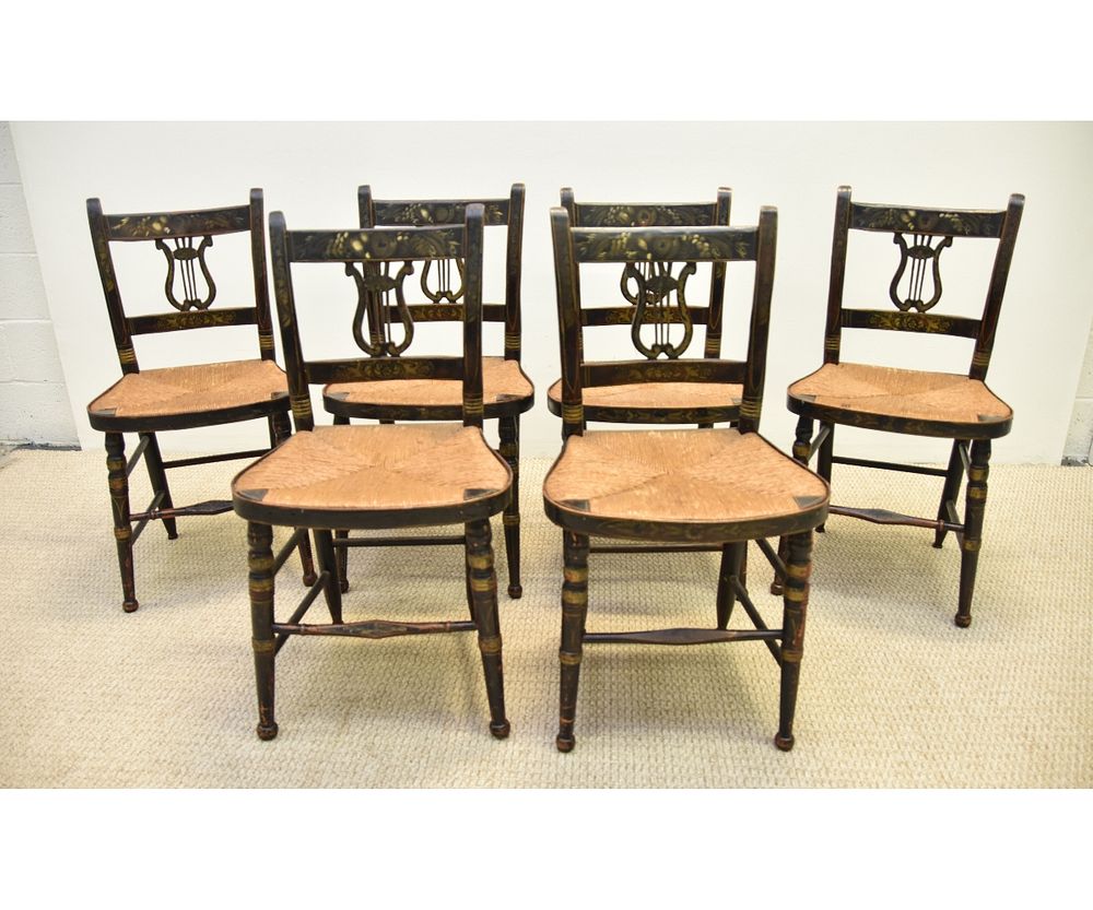 Appraisal: Six Sheraton Paint Decorated Fancy Chairs Six Sheraton paint decorated