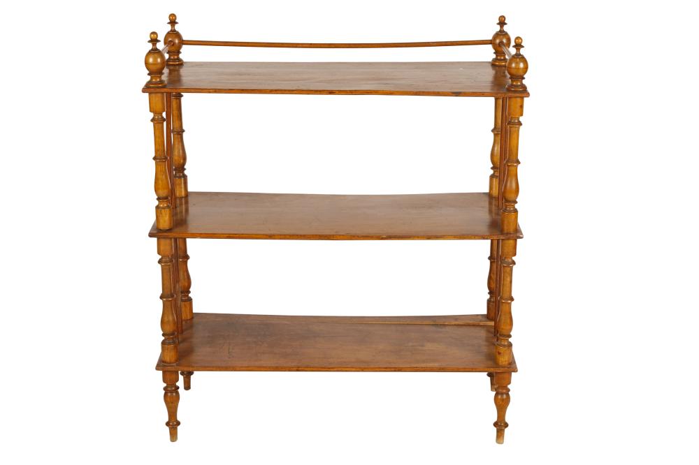 Appraisal: ANTIQUE FRUITWOOD DUMBWAITERwith three tiers on turned supports inches wide