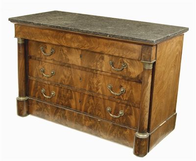 Appraisal: A Charles X mahogany commode the grey marble top above