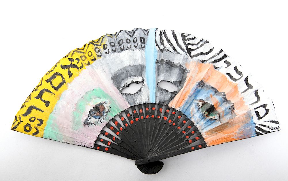 Appraisal: Judaica Purim Hand-Painted Fan Mask Signed Judaica Purim Book of