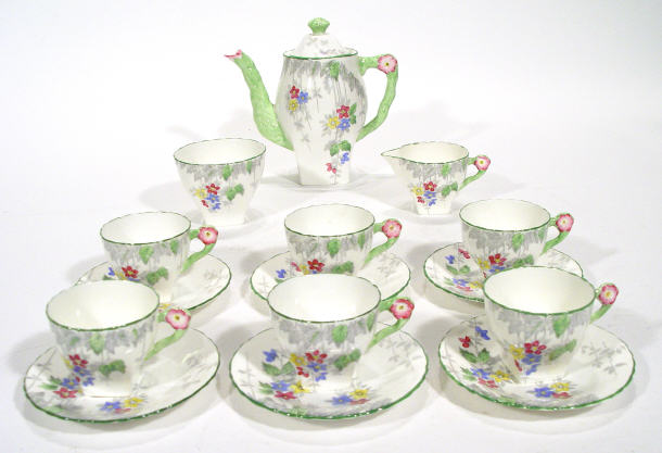 Appraisal: Art Deco Delphine china six place teaset hand coloured and