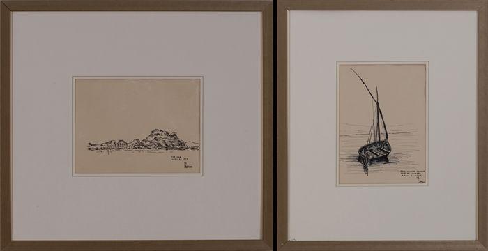 Appraisal: MORRIS LAPIDUS - NILE RIVER AT LUXOR Pen and ink