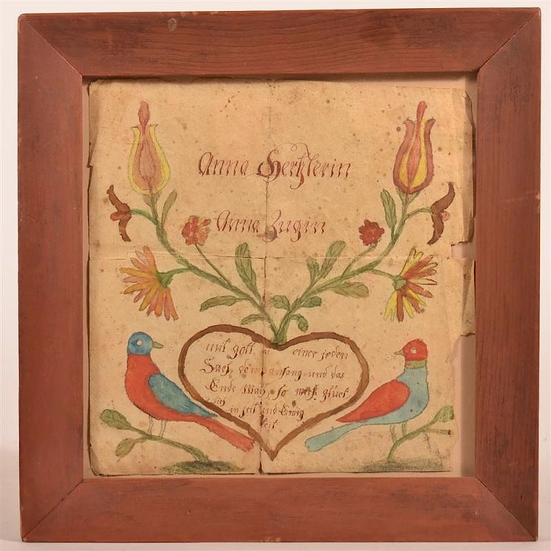 Appraisal: Early th C PA Watercolor Fraktur Early th C Southeastern