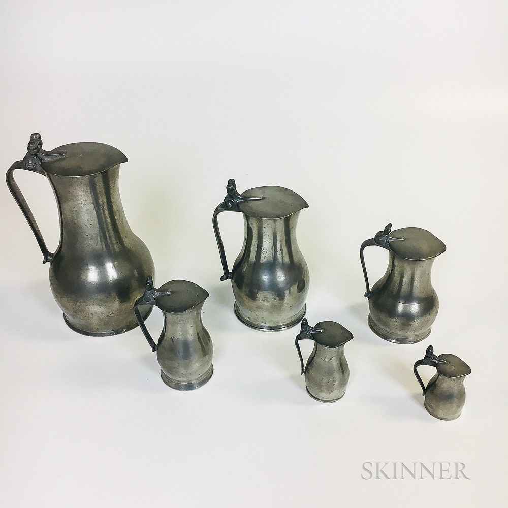 Appraisal: Assembled Set of Six Channel Island Pewter Measures Assembled Set