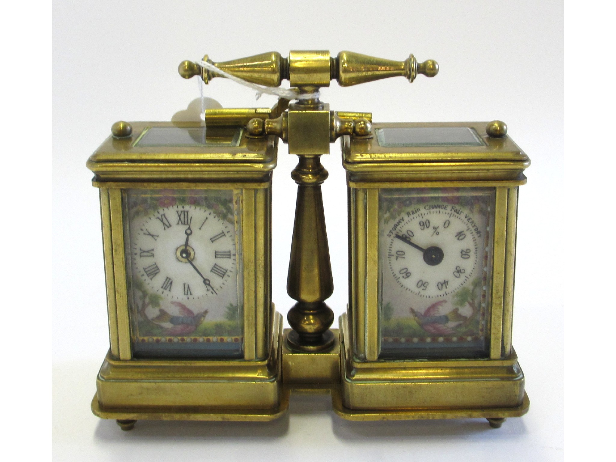 Appraisal: Brass mounted double carriage clock and barometer each with four