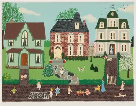 Appraisal: Jane Currie Clark American - Neighborhood Scene color screenprint ed