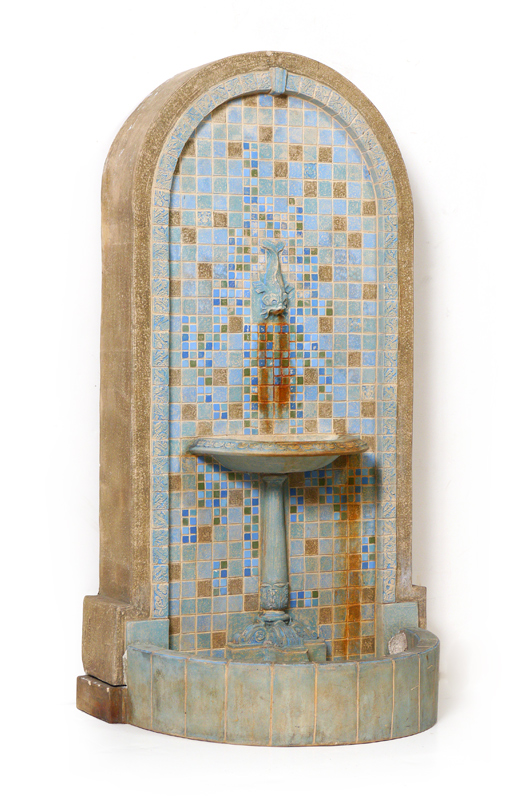 Appraisal: SIGNED ERNEST BATCHELDER ART TILE WALL FOUNTAIN Top with mosaic