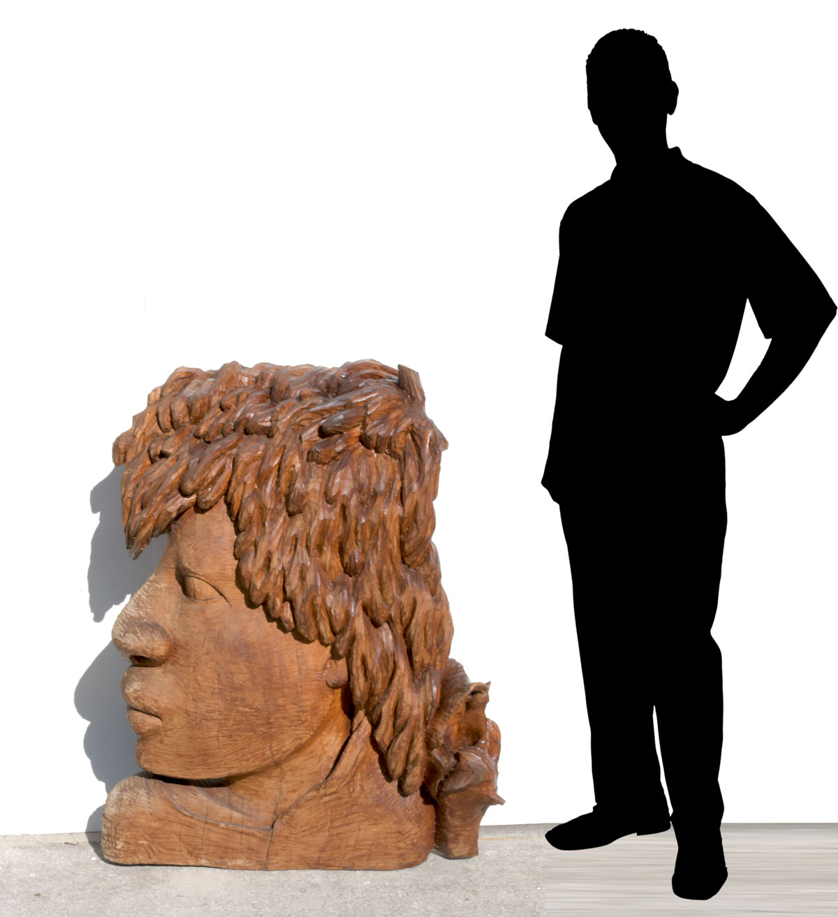 Appraisal: LARGE CARVED WOOD PORTRAIT Massive carved profile portrait from the