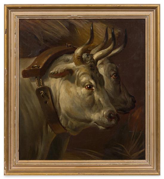 Appraisal: Sale Lot Artist Unknown American th Century Cows oil on