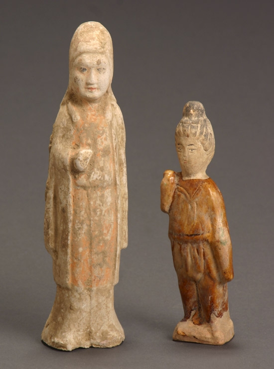 Appraisal: Two Chinese Pottery Figures and Two Heads of Court Ladies