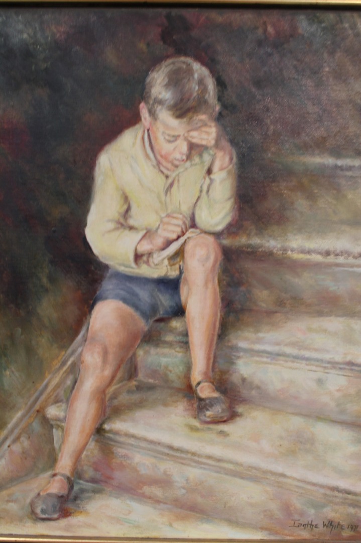 Appraisal: Ranthe White th Child on steps oil on canvas signed