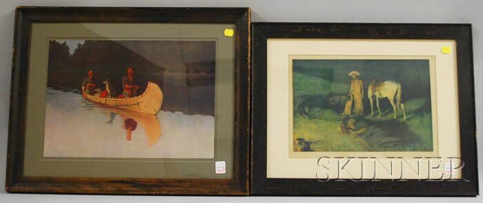 Appraisal: Two Framed Frederic Remington Chromolithographs c Evening on a Canadian