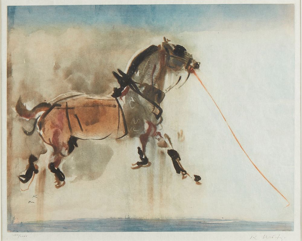 Appraisal: Kaiko Moti Horse with Orange Tether Intaglio Print Kaiko Moti