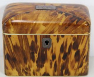 Appraisal: Century English Tortoise Shell Tea Caddy Nice original patina dome