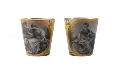 Appraisal: A pair of Chamberlain Worcester yellow ground tapered beakers late