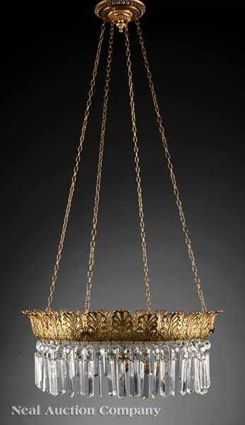 Appraisal: A Regency-Style Cut Glass and Brass Hanging Light circlet cast