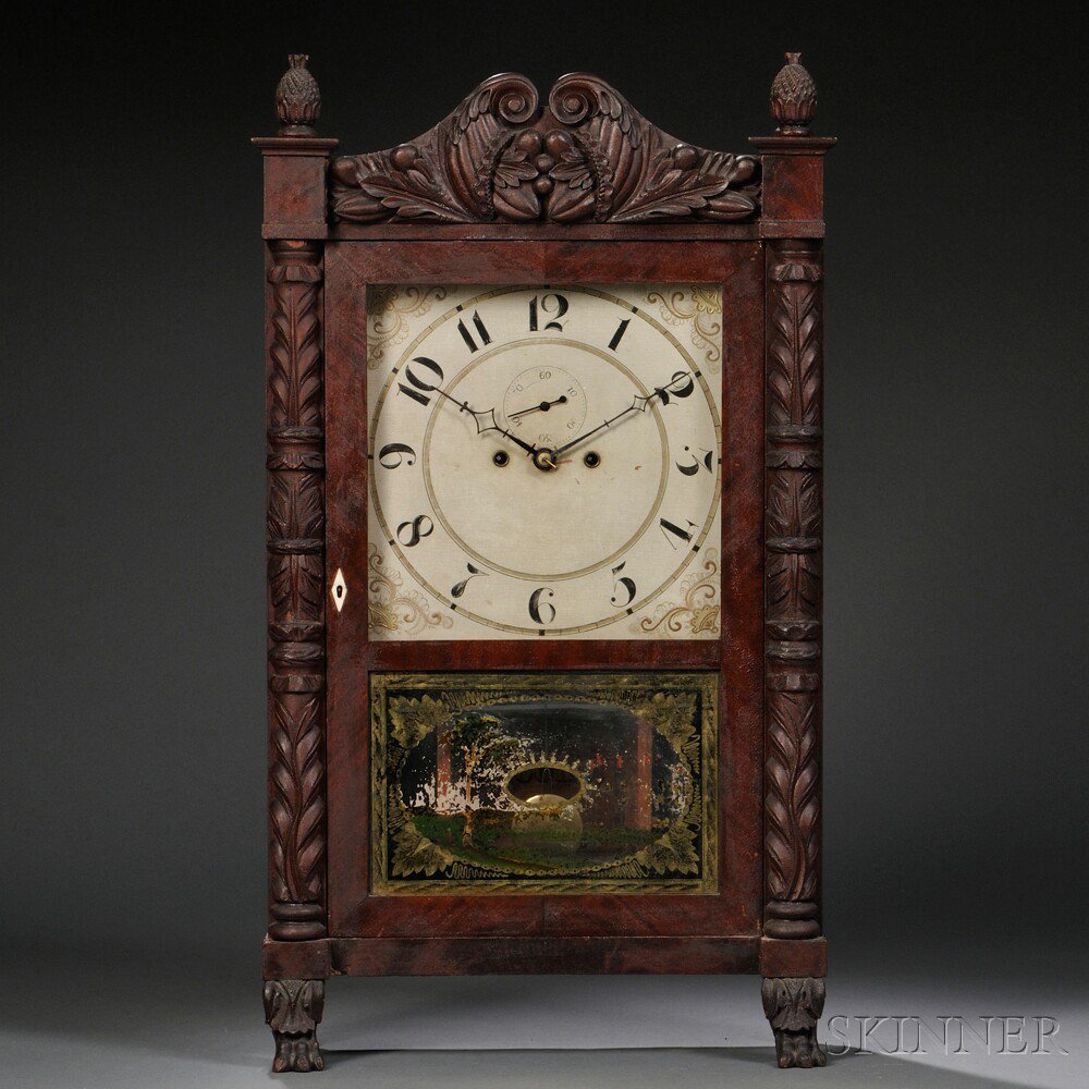 Appraisal: Spencer Hotchkiss Carved Salem Bridge Shelf Clock Salem Bridge Connecticut