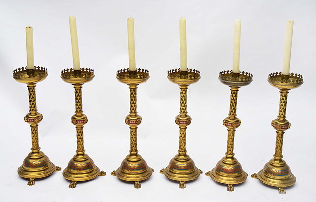 Appraisal: A SET OF SIX VICTORIAN GOTHIC REVIVAL BRASS AND ENAMEL