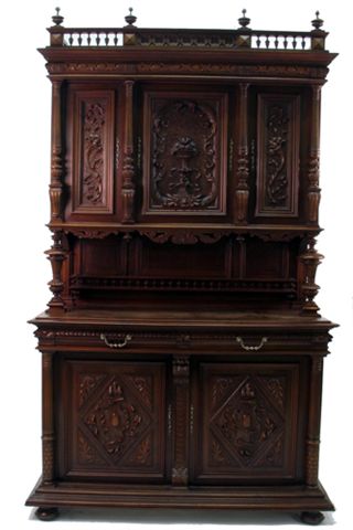 Appraisal: HIGHLY CARVED WALNUT COURT CUPBOARD Austrian th century The top