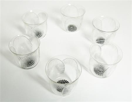 Appraisal: LALIQUE 'COQUELICOT' SIX LIQUEUR GLASSES DESIGNED moulded and enamelled clear