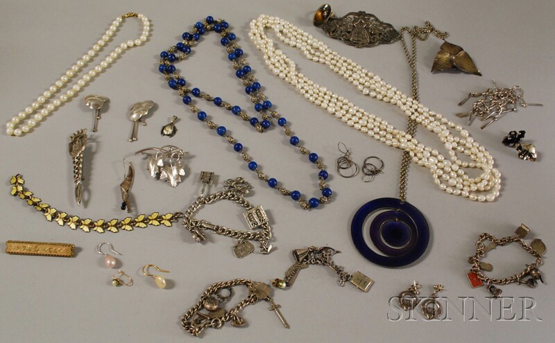 Appraisal: Group of Silver Pearl and Enamel Jewelry including a vintage