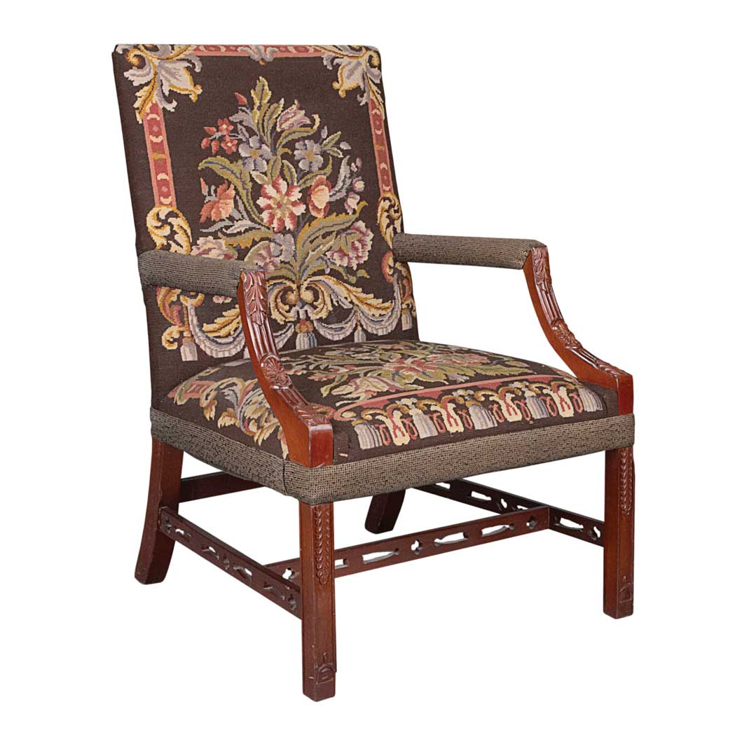 Appraisal: George III Style Needlepoint Upholstered Mahogany Library Chair