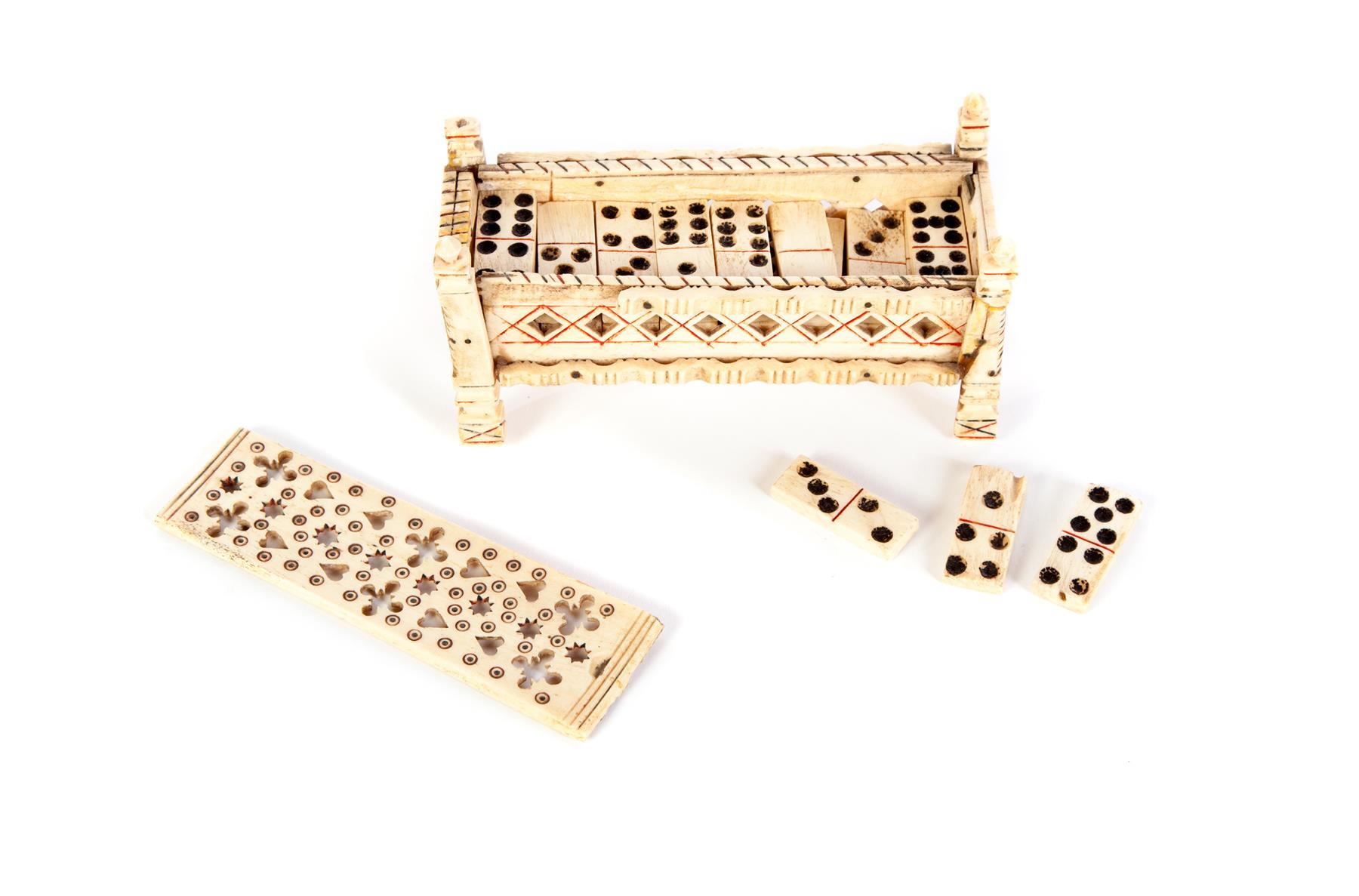 Appraisal: EUROPEAN DOMINO SET WITH CASKET CASE Early th century bone