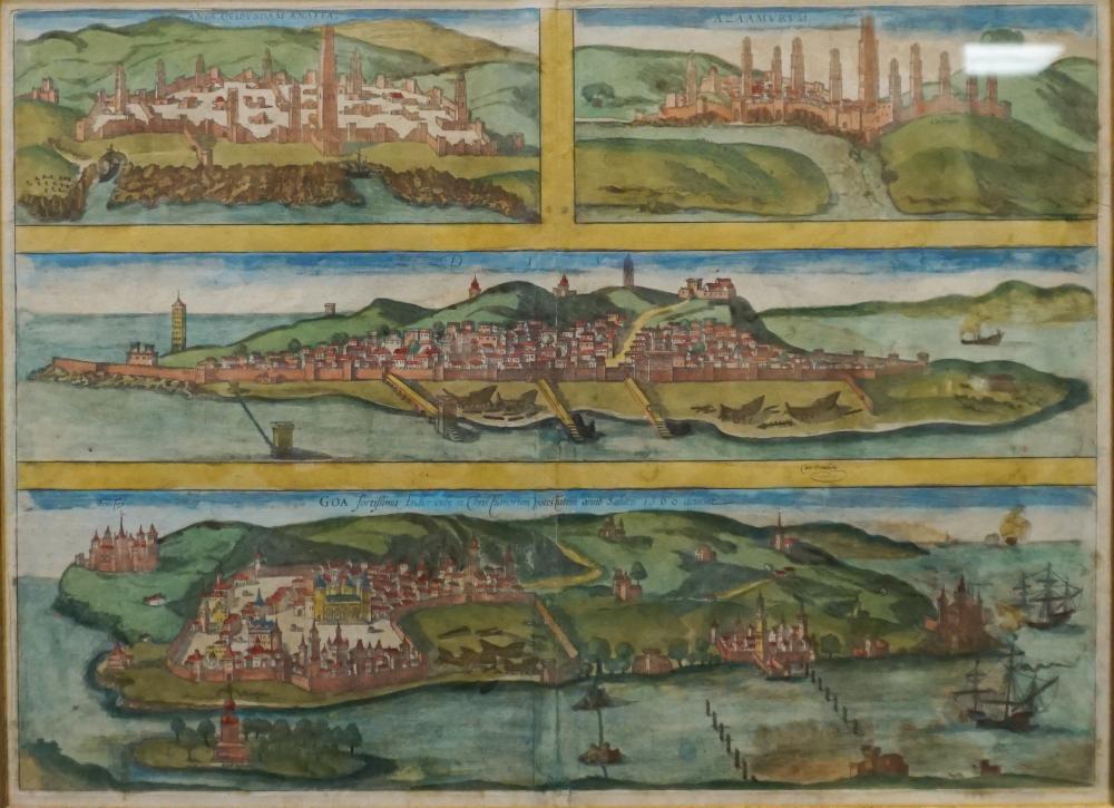 Appraisal: Italian Color Engraved Map of Renaissance Towns Frame x in