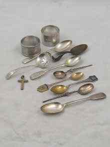 Appraisal: Silver Two napkin rings nine antique and modern spoons and