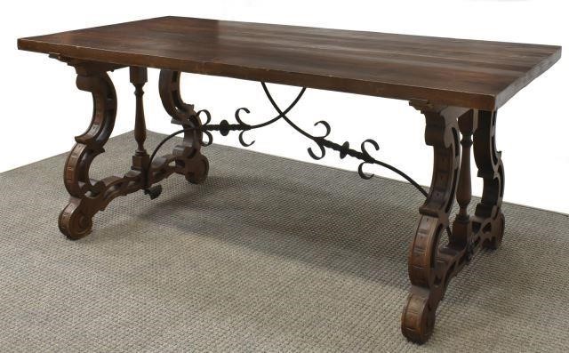 Appraisal: Spanish Baroque style walnut dining table th c having a