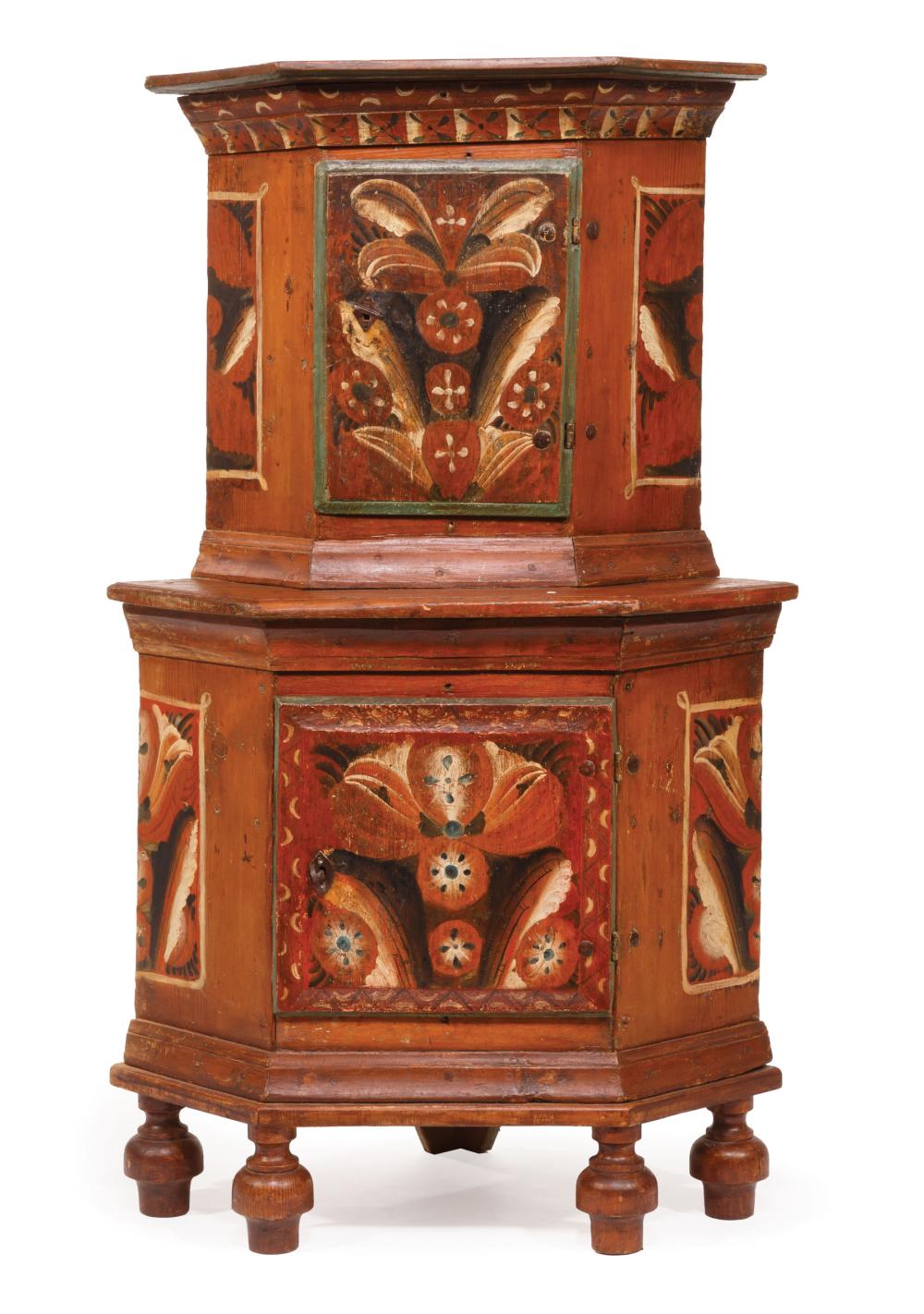 Appraisal: Paint-Decorated Swedish Corner Cupboard th c upper cabinet with one