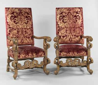 Appraisal: A Pair of Large Italian Baroque Style Armchairs In the