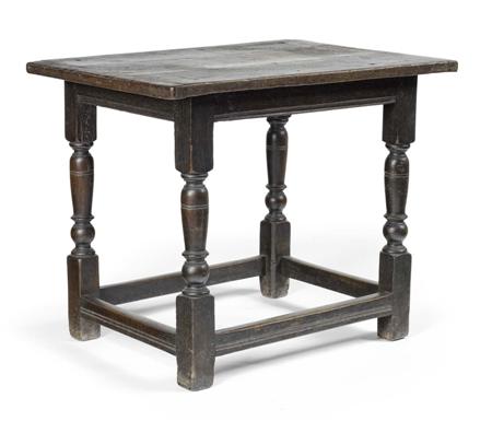 Appraisal: SMALL CHARLES II OAK SIDE TABLE CIRCA the cleated rectangular