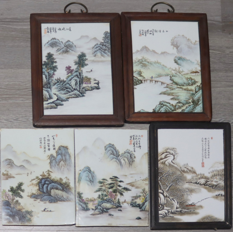 Appraisal: SIGNED CHINESE ENAMEL DECORATED PLAQUES Includes unframed signed Chinese enamel