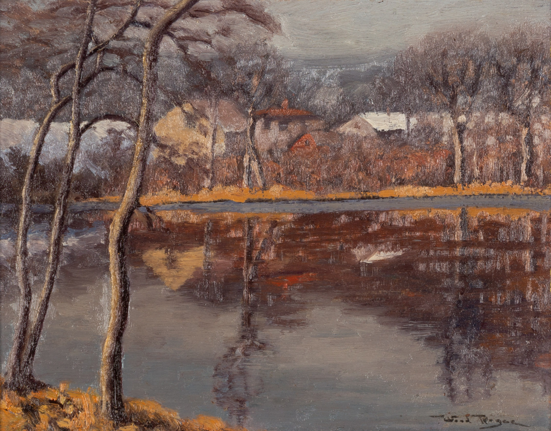 Appraisal: WOODFORD ROYCE AMERICAN - REFLECTIONS ON THE POND oil on