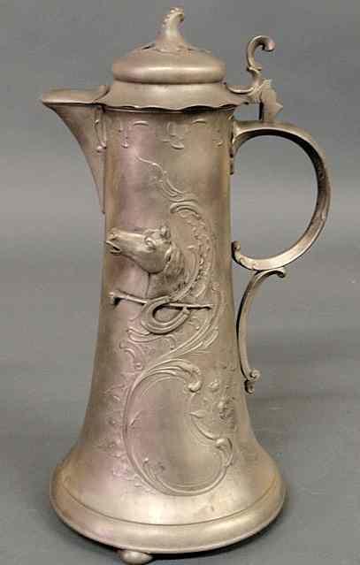 Appraisal: German pewter flagon c marked Kayserzinn with raised relief horsehead