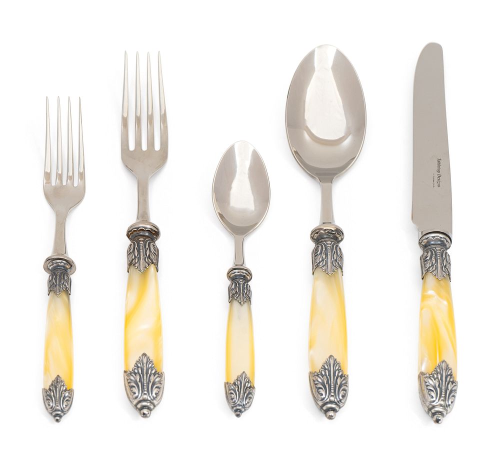 Appraisal: A Victorian Style Simultated Mother-of-Pearl-Handled Part Flatware Service A Victorian