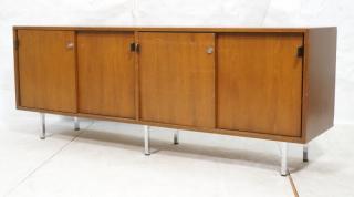 Appraisal: KNOLL Walnut Credenza Sideboard Square chrome tu KNOLL Walnut Credenza