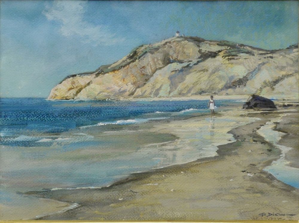 Appraisal: Gil DiCicco watercolor walking the beach signed lower right Gil