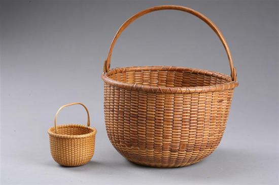 Appraisal: TWO NANTUCKET BASKETS American th century tightly woven with wood