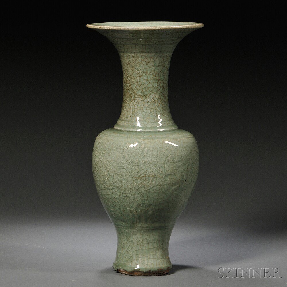 Appraisal: Longquan Celadon Yen-Yen Vase China baluster-shape with trumpet mouth and