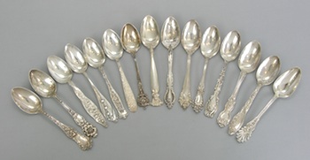 Appraisal: A Group of Fifteen Sterling Silver Teaspoons American Various Makers