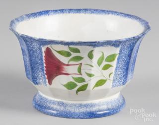 Appraisal: Blue spatter bowl with thistle decoration '' h '' dia