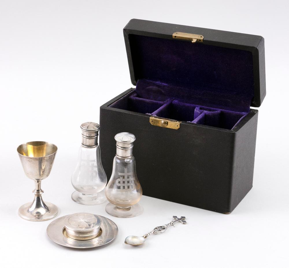 Appraisal: CASED TRAVELING STERLING SILVER COMMUNION SET MID- TH CENTURY APPROX