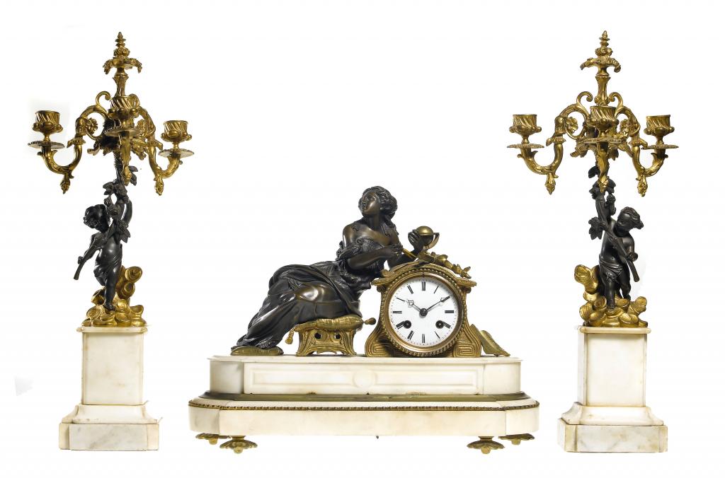 Appraisal: A FRENCH GILT BRONZE AND MARBLE CLOCK AND A PAIR