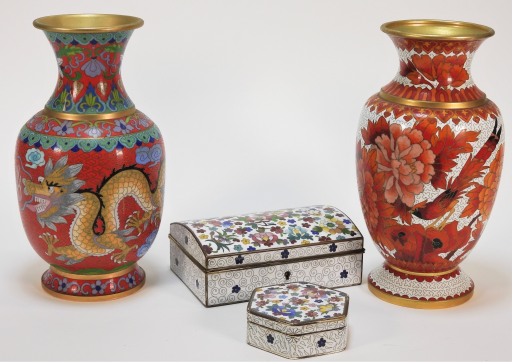 Appraisal: PC CHINESE CLOISONNE GROUP China th CenturyIncludes a vase decorated