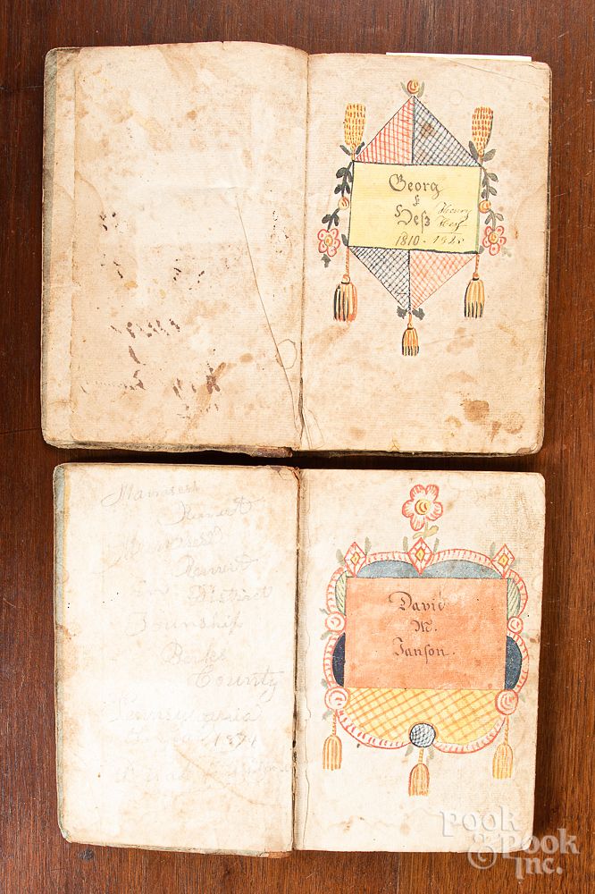 Appraisal: Two Pennsylvania fraktur bookplates Two Pennsylvania fraktur bookplates early th